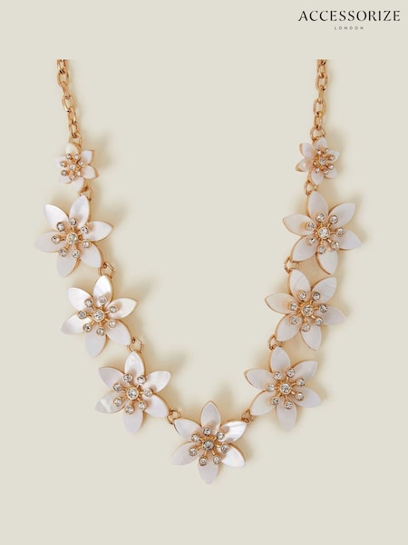 Accessorize Mother of Pearl Flower Print Collar Necklace (W34783) | 164 LEI