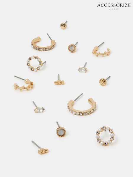 Accessorize Cream Pearl Gem Stud and Hoop Earrings 7 Pack (W34794) | €21.50