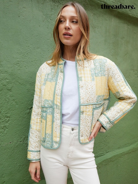 Threadbare Yellow Floral Patchwork Quilted Jacket (W34795) | €54