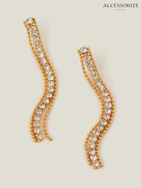 Accessorize Gold 14ct Plated Diamante Fringe Drop Earrings (W34798) | €22.50