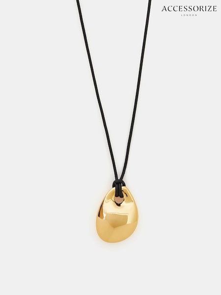 Accessorize Gold Tone 14ct Pebble Pendant Cord Necklace (W34801) | €37