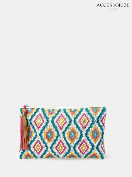 Accessorize Blue Diamond Embellished Clutch Bag (W34821) | €42
