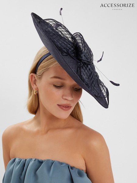 Accessorize Blue Woven Bow Feather Disc Fascinator Hat (W34834) | €78