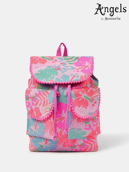 Angels By Accessorize Pink Girls Tropical Print Canvas Backpack (W34841) | ₪80