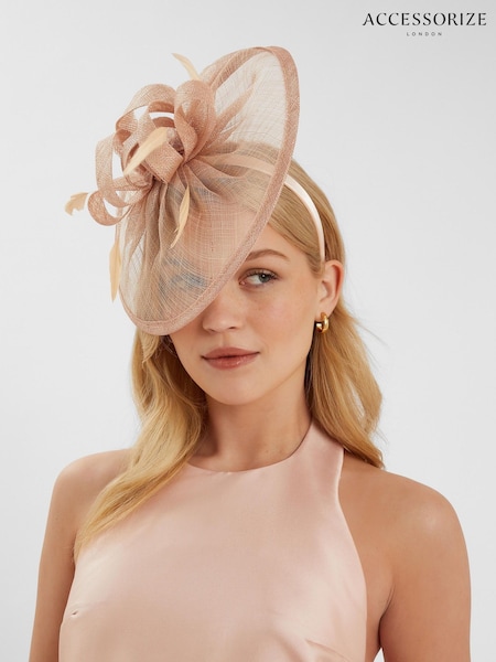 Accessorize Pink Light Woven Bow Feather Disc Fascinator Hat (W34843) | €78