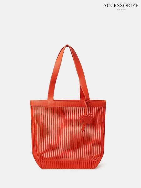 Accessorize Orange Mesh Stripe Shopper Bag (W34848) | $81