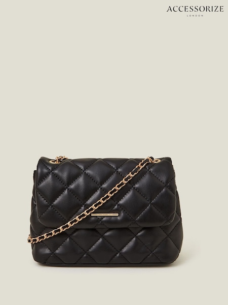 Accessorize Black Quilted Faux Leather Cross-Body Bag (W34850) | ₪126
