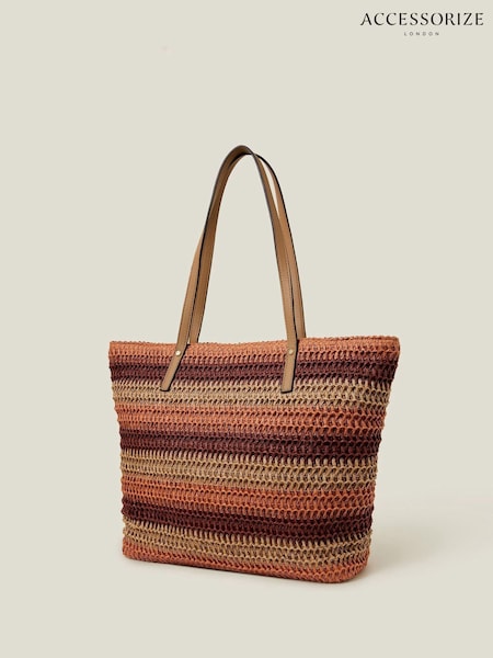 Accessorize Orange Stripe Raffia Shoulder Bag (W34857) | €48