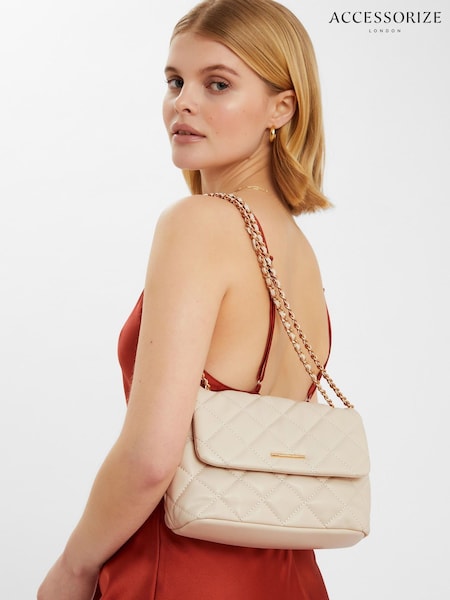Accessorize Cream Quilted Faux Leather Cross-Body Bag (W34858) | ₪126