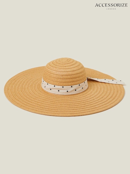 Accessorize Natural Polka Dot Bow Floppy Straw Hat (W34863) | €42