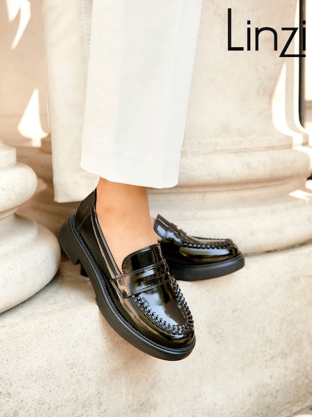 Linzi Black Direction Chunky Loafers With Woven Detail (W34868) | 178 QAR
