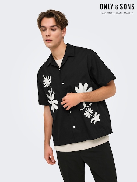 Only & Sons Black Embroidery Abstract 100% Cotton Shirt (W34870) | €45