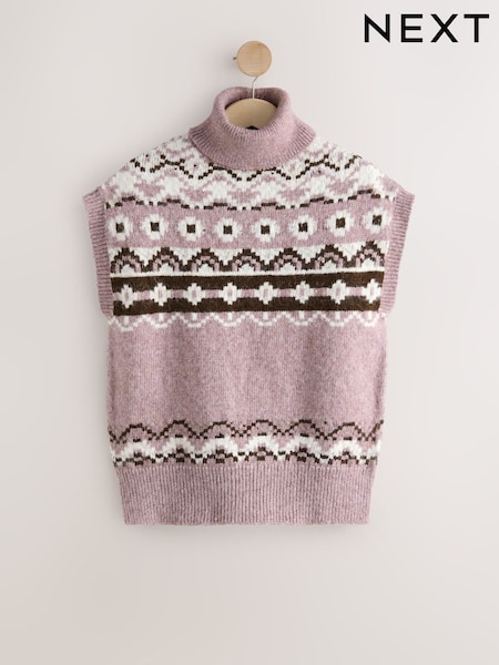 Pink Fairisle Pattern Roll Neck Knitted Tank (W34931) | R$ 365