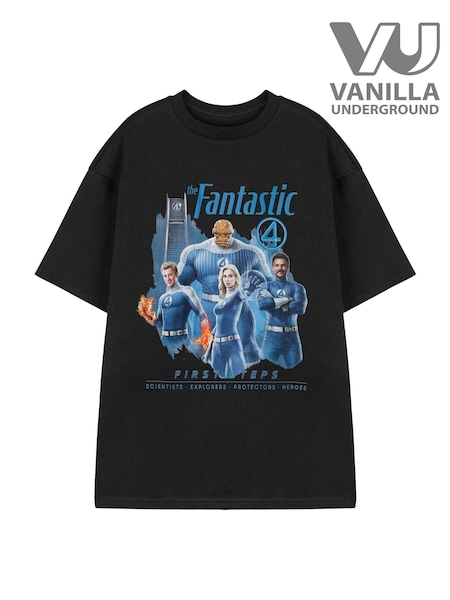 Vanilla Underground Black Mens Marvel Fantastic Four Short Sleeve 100% Cotton T-Shirt (W34961) | AED153