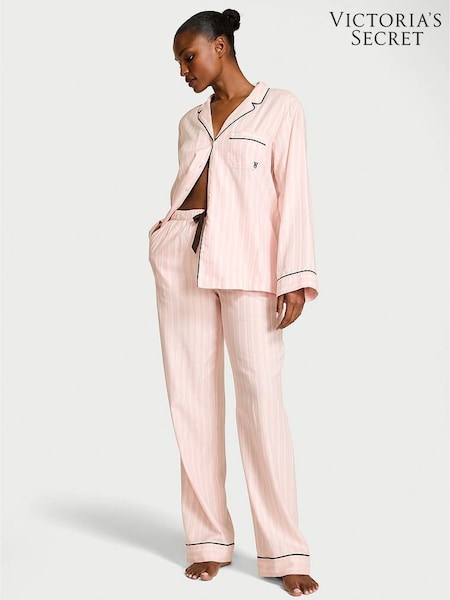 Victoria's Secret Pretty Blossom Pink Stripe Flannel Long Pyjamas Set (W35030) | €78.50