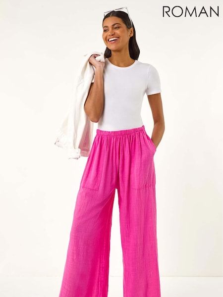 Roman Elasticated Waist 100% Cotton Wide Leg Trousers (W35113) | €50