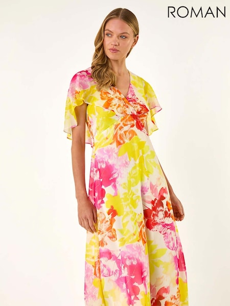 Roman Pink Abstract Printed Cape Dress (W35116) | €90