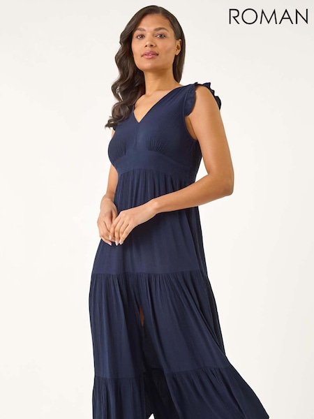 Синий - Ярусное платье макси с жатым эффектом и оборками Roman (W35127) | €73