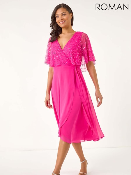 Roman Pink Sequin Embellished Maxi Wrap Dress (W35130) | 7,210 UAH