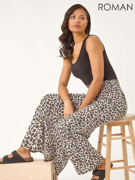 Roman Animal Animal Print Ruched Wide Leg Trousers (W35131) | €53