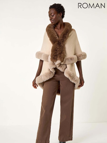 Roman Contrast Faux Fur Trim Cardigan Cape (W35139) | € 76
