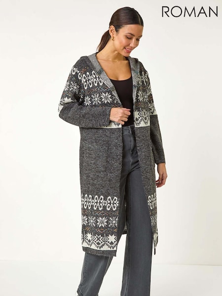 črna - Roman Print Longline Cardigan (W35147) | € 66