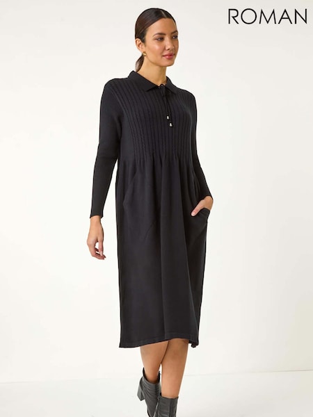 Roman Black Collared Neck Knitted Dress (W35148) | €69