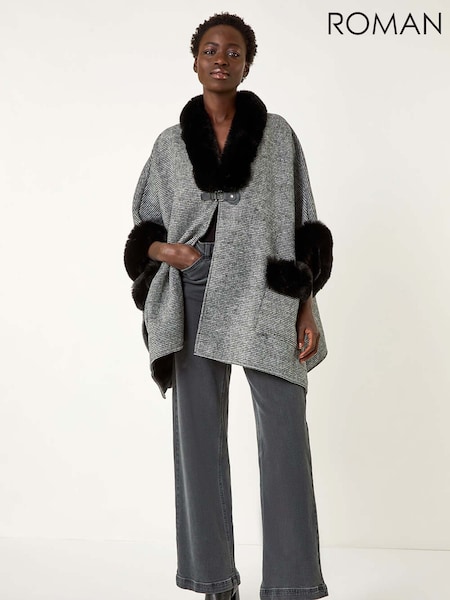 Roman Faux Fur Pocket Knit Cardigan Cape (W35152) | € 76