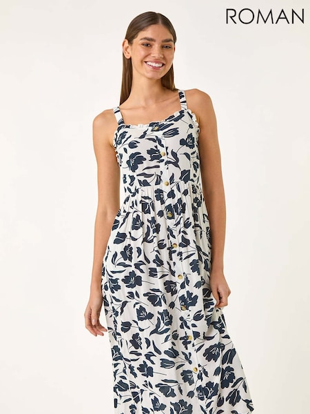 Roman White Floral Print Midi Sundress (W35161) | €58