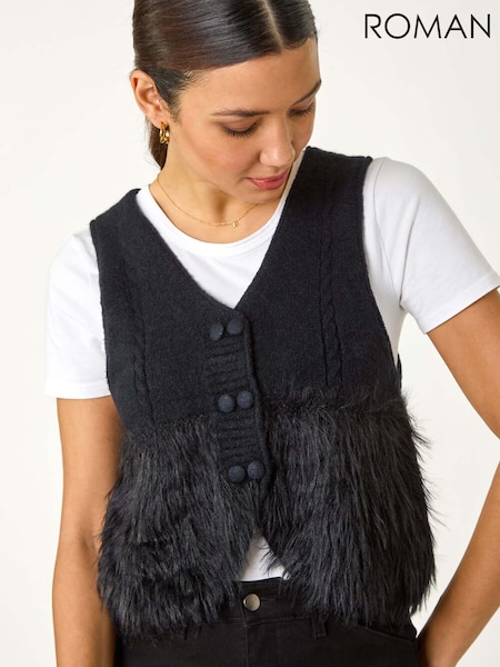 Roman Black Tassle Faux Fur Jumper Vest (W35167) | €51