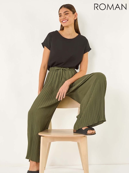 Vihreä - Roman Laskostettu/vekki- Leveä lahje Stretch- Housuhame Housut (W35170) | €57