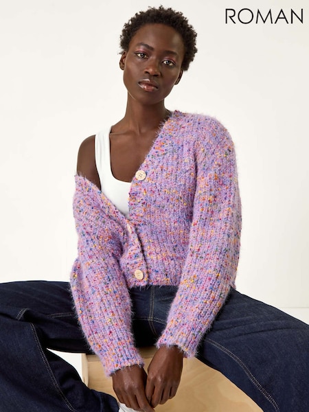 Roman Purple Speckled V-Neck Knit Cardigan (W35172) | AED306