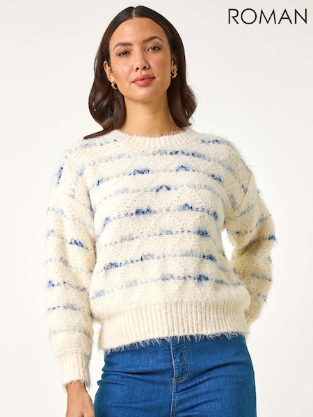 Roman White Stripe Fluffy Knit Jumper (W35194) | 2,523 UAH