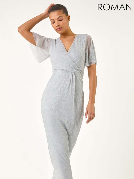 Roman Metallic Plisse Bodycon Maxi Dress (W35195) | AED568