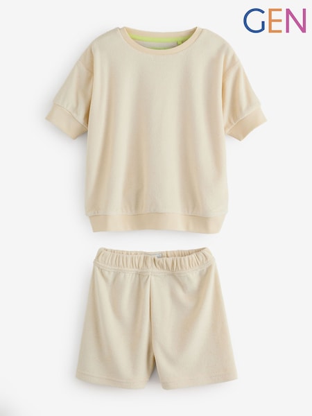 GEN Cream Towelling Short and Top Set (W35229) | €35