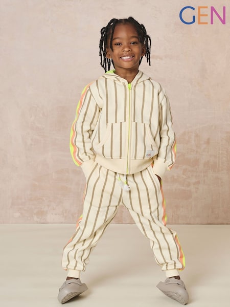 GEN Cream Striped Hoodie and Joggers Set (W35233) | 2,764 UAH