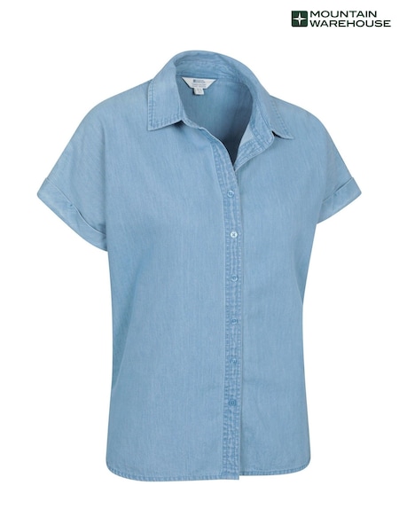 Mountain Warehouse Aqua Blue Womens Palm Relaxed 100% Cotton Check Shirt (W35261) | ₪136