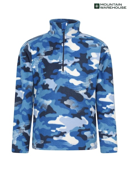Blå - Mountain Warehouse Kids Pursuit Printed Half Zip Fleece med trykk (W35269) | kr271