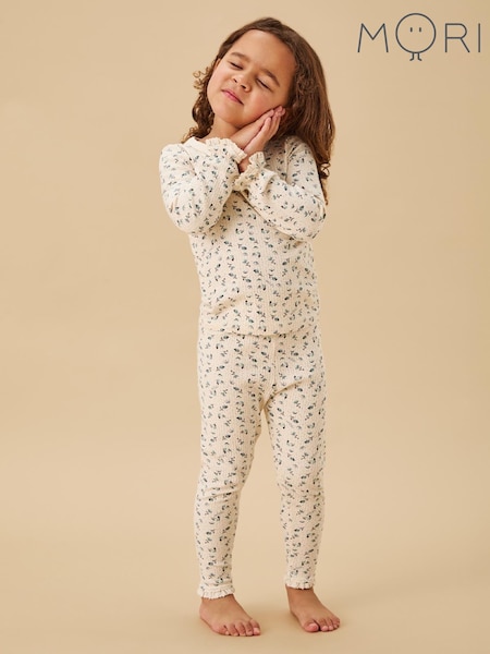 MORI Cream Floral Print Frill Pyjamas Set (W35289) | €49 - €52