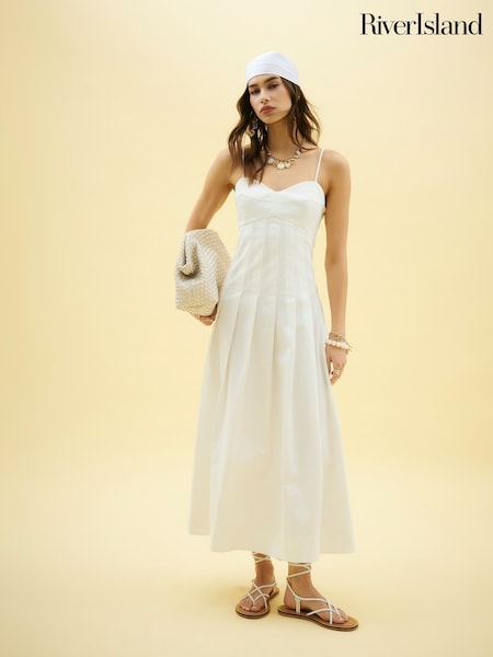 River Island White Strappy Corset Midi Dress (W35434) | $108