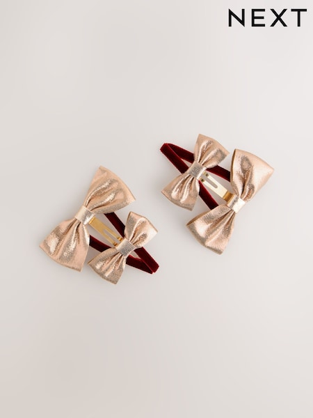 Pink Metallic and Velvet Bow Hair Clips 2 Pack (W35503) | AED38