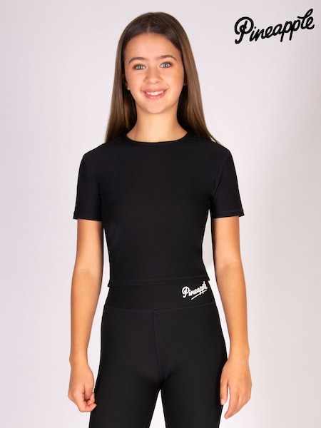 Pineapple Black Girls Rib Short Sleeve Crop Top (W35543) | $38
