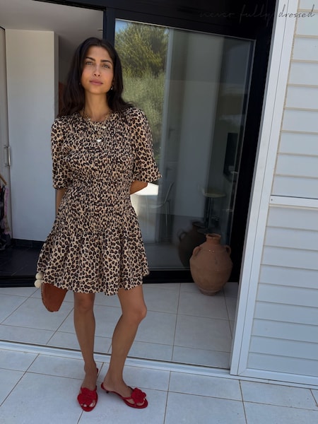 Never Fully Dressed Brown Leopard Print Mini Nara Dress (W35611) | €171