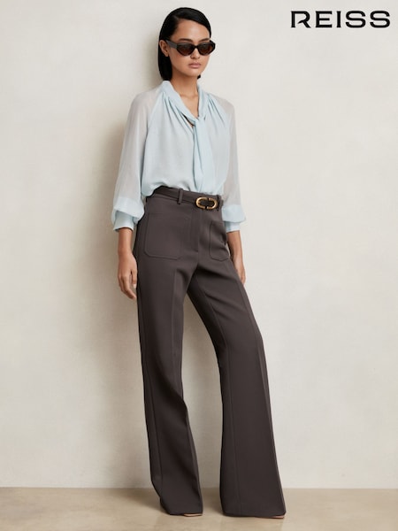 Reiss Mauve Neutral Priya Twill Patch-Pocket Flared Trousers (W35626) | €220