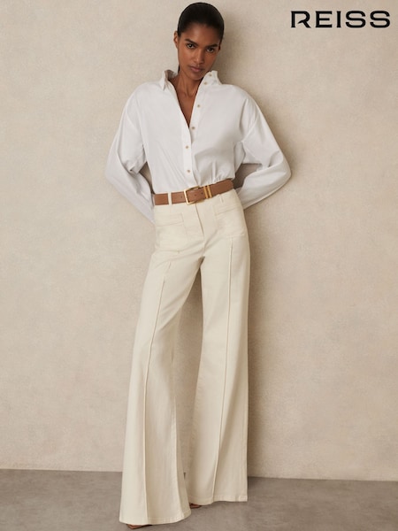 Reiss Ecru Sakura Patch-Pocket Flared Jeans (W35631) | €225
