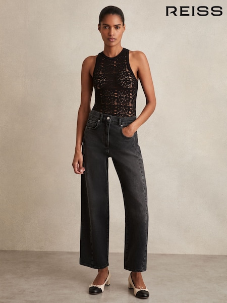 Gri prespălat - Reiss Molly Barrel-Leg Seam Jeans (W35637) | 1,155 LEI