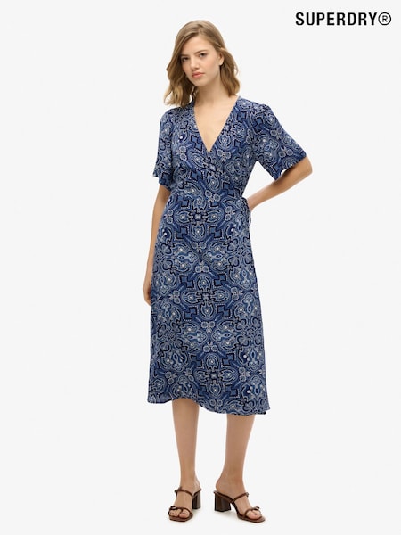 Superdry Blue Printed Wrap Midi Dress (W35639) | €91