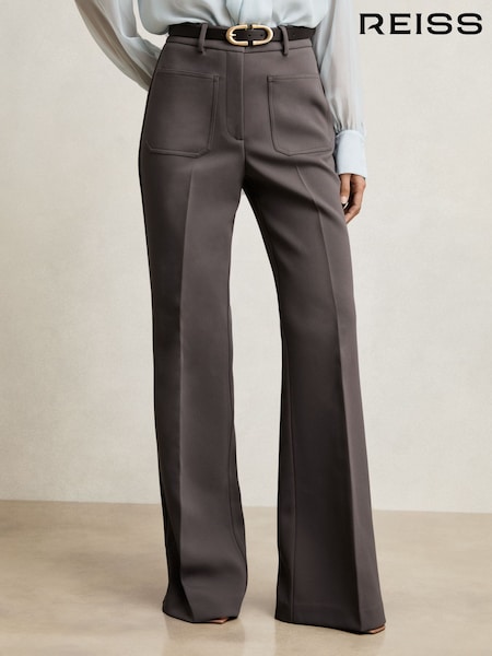 Reiss Mauve Neutral Priya Petite Twill Patch-Pocket Flared Trousers (W35644) | €220