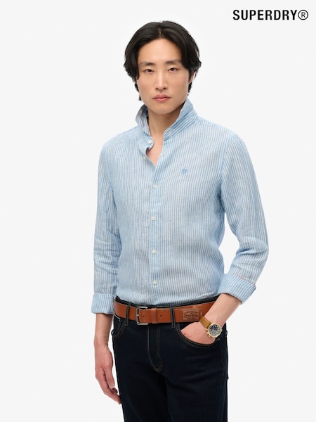 Superdry Blue Embroidered Vacation 100% Linen Shirt (W35661) | €84