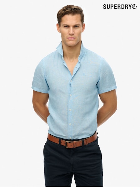 Superdry Blue Embroidered Vacation 100% Linen Shirt (W35679) | €76